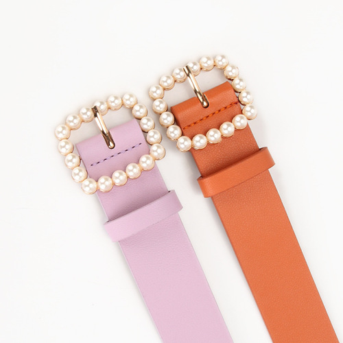 Pearl Belt with PU Strap, Square Clasp, and Pearl Accents, Sweet and Elegant, Matching Dresses, Decorative Belt, Factory Wholesale