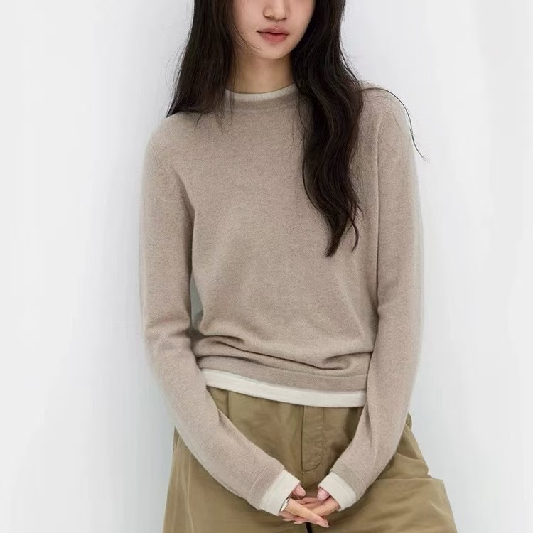 色の偽の2つの丸首のカシミヤのニットの底のシャツの女性の秋冬の怠惰な高級感の灰色のセーターの中で上着を掛けます。