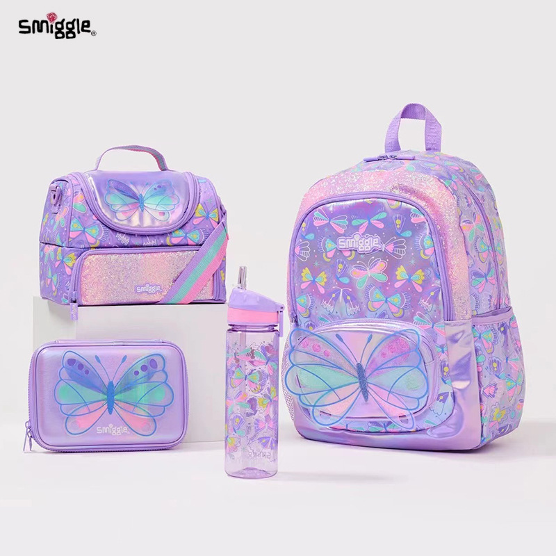 Australia smiggle mochila escolar de gran capacidad ligero niña estudiante de escuela primaria dibujos animados mariposa bolsa de comida mochila caja de lápices