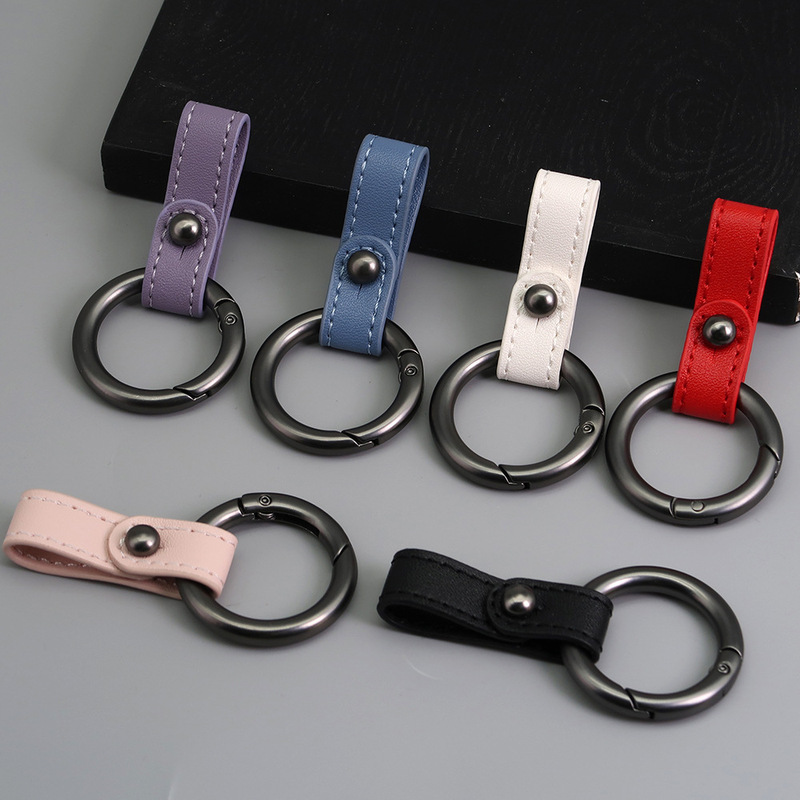 Cross-Border Hot-Selling Car Line Oil-Edged Leather Keychain Ring Car Key Cover Leather Buckle Suitable for Mercedes-Benz and Bmw Key Shells