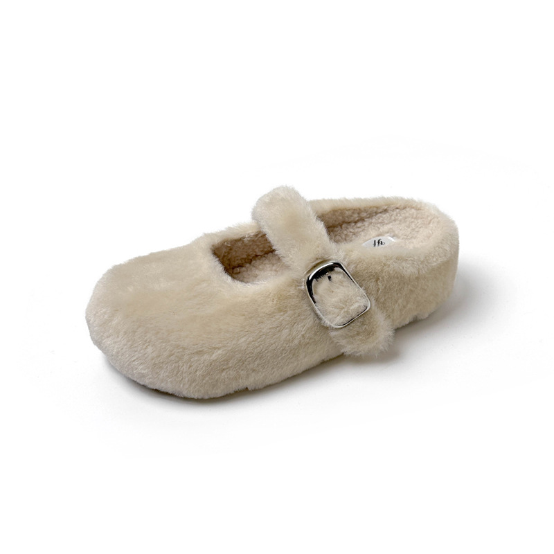 Zapatillas Destalonadas de Peluche de 5 cm de Terciopelo y Caucho Retro para Otoño e Invierno