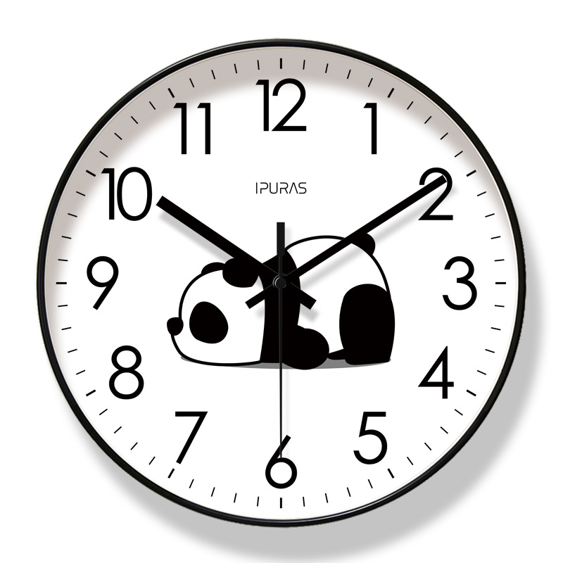 xyt6702熊猫挂钟萌宠动物钟表家用客厅时钟挂表静音扫秒石英钟