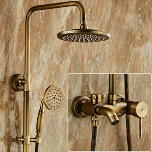 Antique-Style Copper Shower Set European Retro Shower Faucet with Dual Control for Hot and Cold Water, Bathroom Home Use with Pressure Boost
