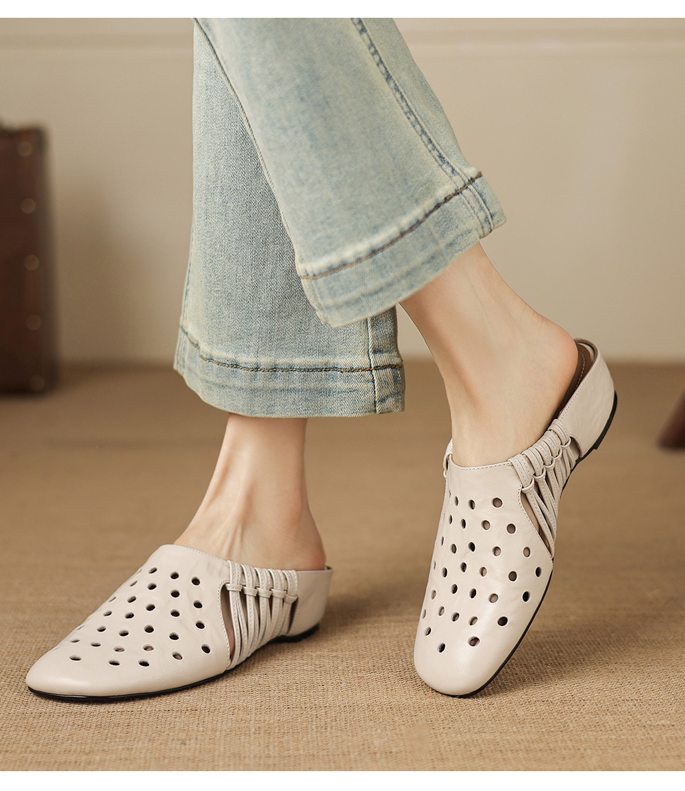 Dép sandal nữ quai chữ V đế xuồng cao gót, phong cách dệt da lộn — đen chi tiết 8