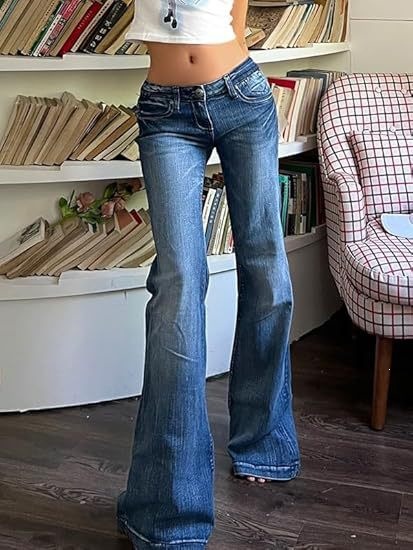 Jeans Acampanados para Mujer de Mezclilla Elásticos de Cintura Media