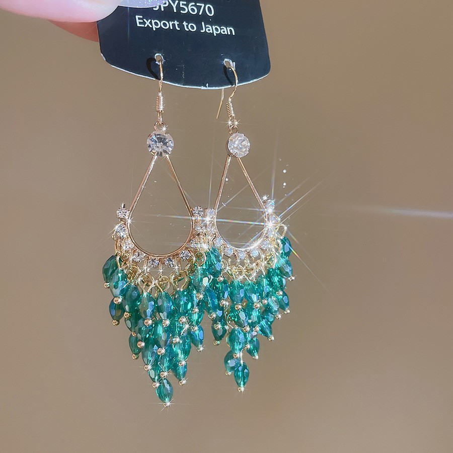 Aguja de plata con diamantes de cristal pendientes de bordilla estilo nacional pendientes de temperamento pequeño ligero lujo de alta calidad industria pesada exageración pendientes
