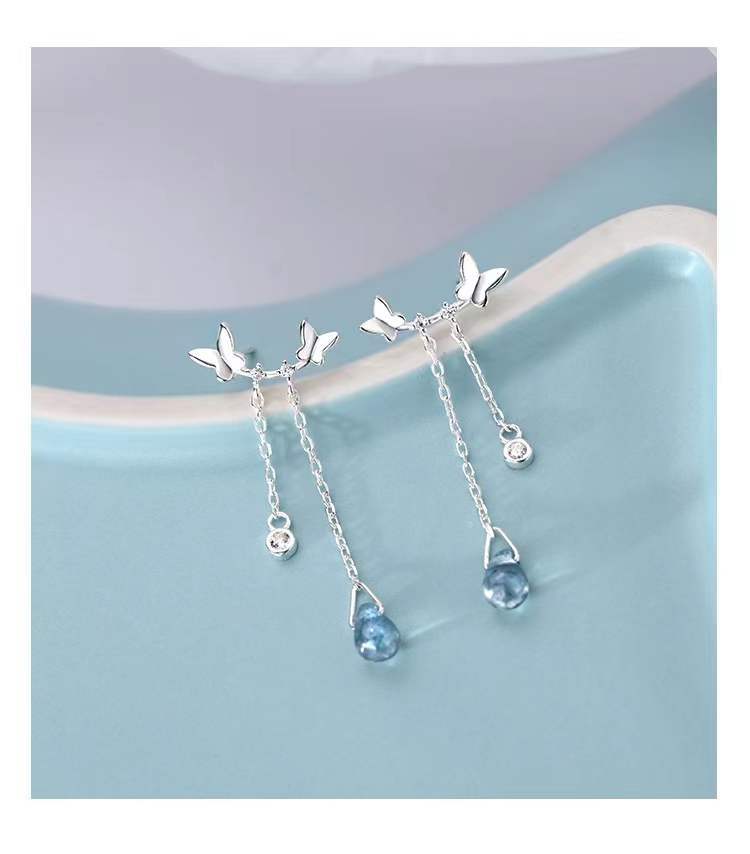 Butterfly Pattern Women's Gender 1 Pair 925 Sterling Silver Glass Butterfly Drop Earrings