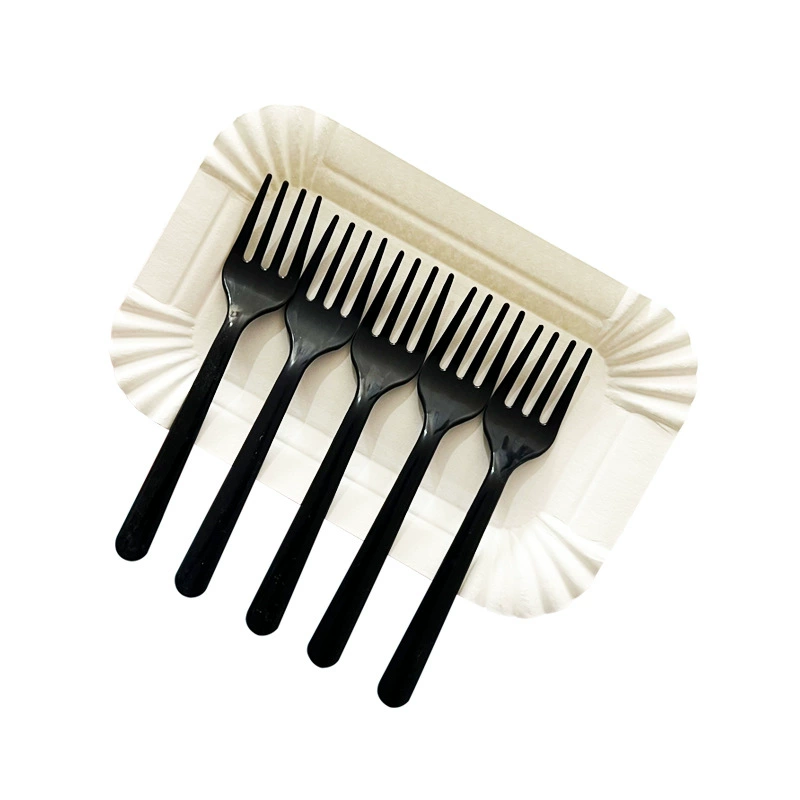 Free shipping long-handled four-tooth fork paper dessert plate set of 5 plates and 5 forks for cake shop simple dining set