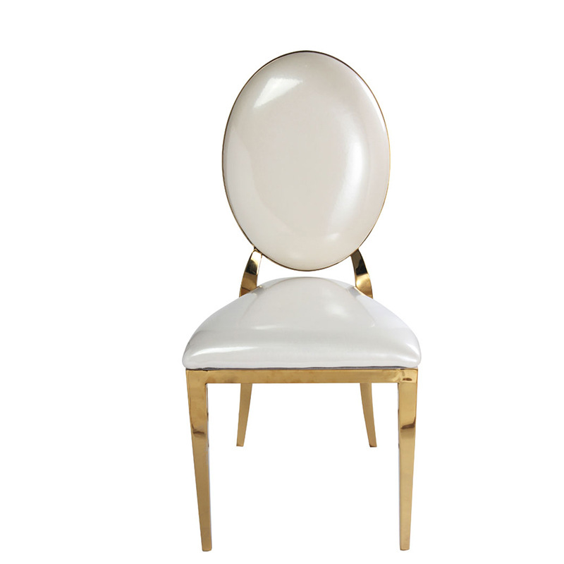 Silla de comedor de acero inoxidable de oro al por mayor sala de estar silla trasera Hotel sala de banquetes Silla de boda de acero inoxidable Silla de espalda redonda