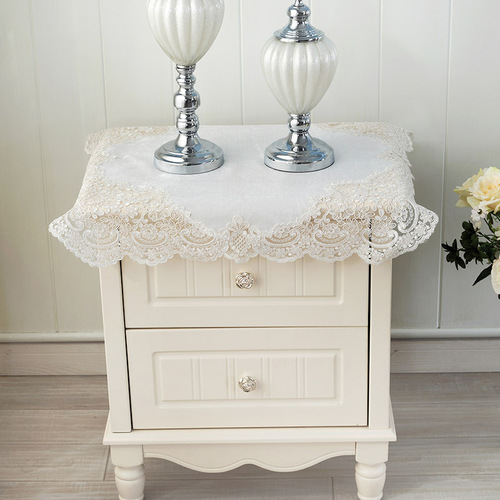 5ZV7 wholesale European bedside table cover, lace fabric small square table tablecloth, computer microwave dust cover