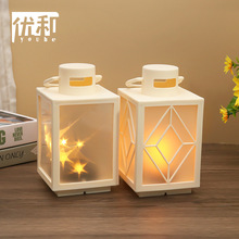 北欧手提烛台ins圣诞节装饰品氛围灯led蜡烛风灯跨境简约灯笼摆件