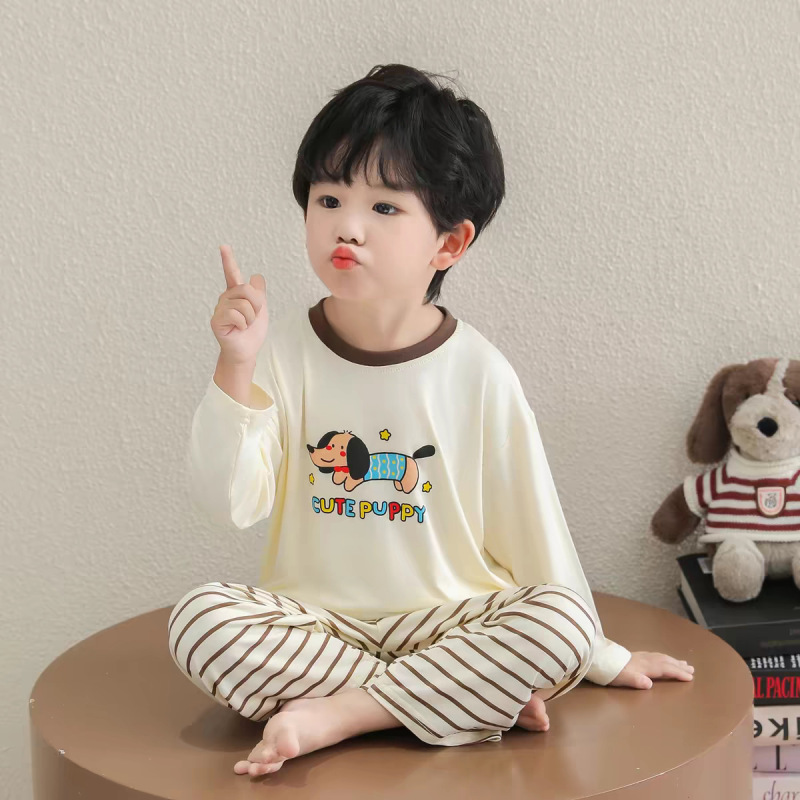 Children's Modal Pajamas, Boys' Summer Air-Conditioned Clothing, Baby Suits, Long-Sleeved Thin Spring & Fall Boys' Home Clothes Children's Modal Pajamas, Boys' Summer Air-Conditioned Clothing, Baby Suits, Long-Sleeved Thin Spring & Fall Boys' Home Clothes