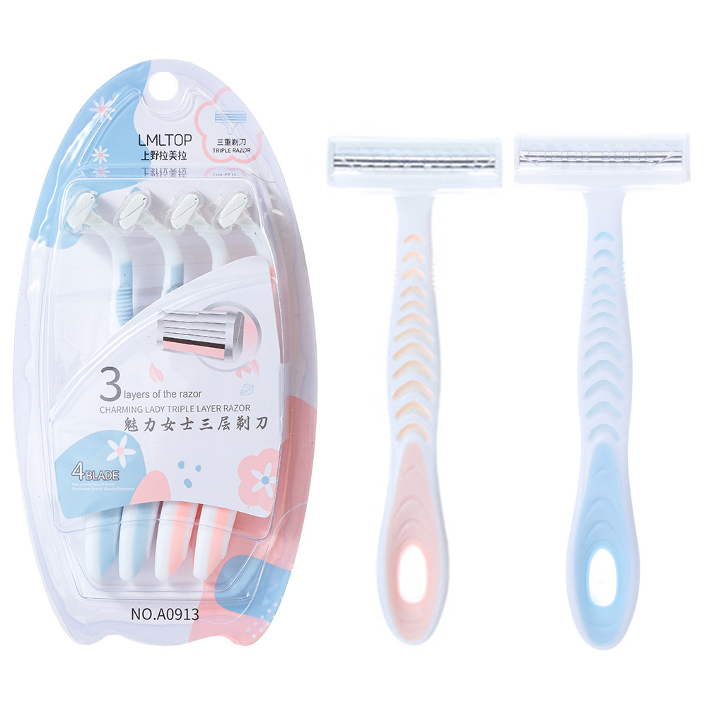 Ramila cuchillo de rastrillo para mujer axila Shaver cuchillo de depilación de 3 capas hoja antideslizante de cuatro piezas A0913