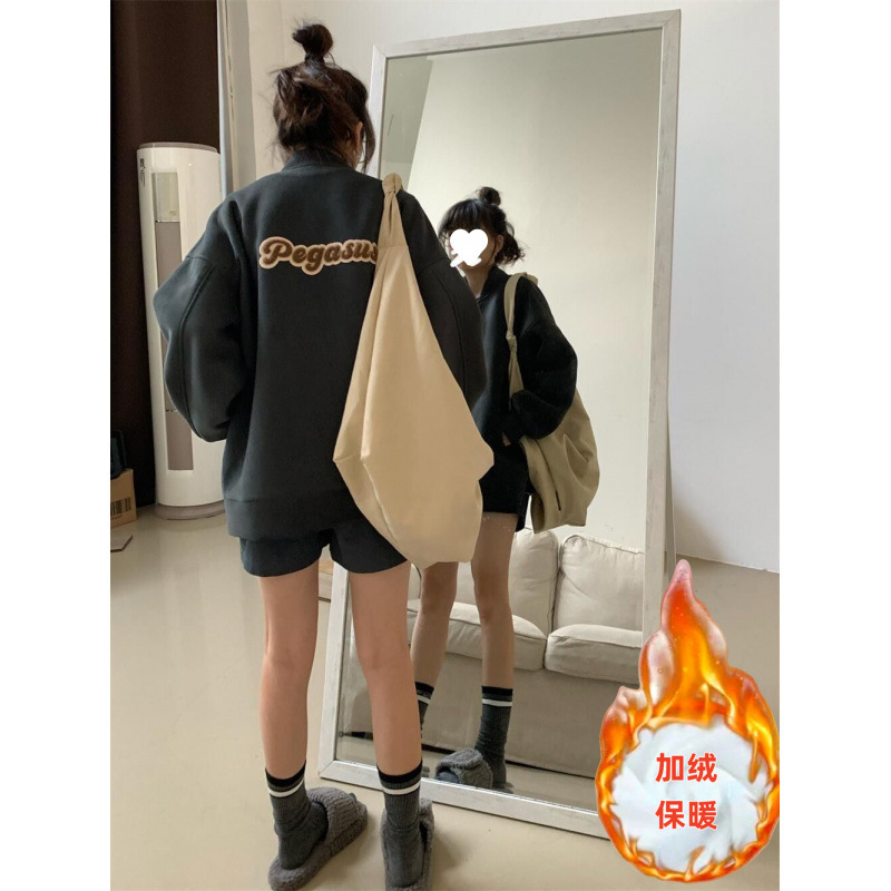 여성 가을 ??겨울 야구 유니폼 2024 신상품 트렌드 소형 루즈 레트로 짧은 자수 재킷 윈드브레이커 코트