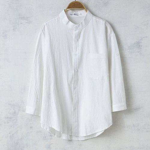 A very fairy-like men's summer thin cotton linen casual 5/7 sleeve shirt, stylish and trendy for men's matching and handsome.