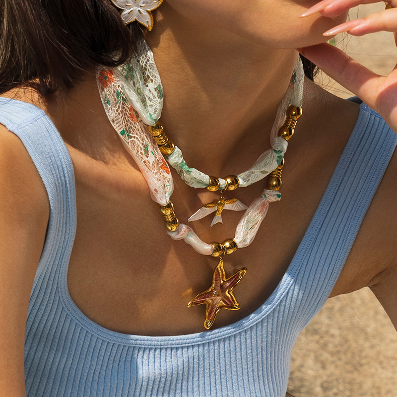 Taina Europa y los Estados Unidos venta transfronteriza caliente de verano playa bufandas de acero inoxidable collar de joyería de la serie de mar al por mayor image 5