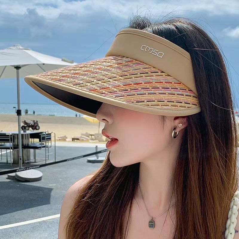 Rainbow Woven Hat for Women, Fashionable Open-Top Hat, Beach Hat with Large Brim, Sun Protection Hat for Adults Rainbow Woven Hat for Women, Fashionable Open-Top Hat, Beach Hat with Large Brim, Sun Protection Hat for Adults