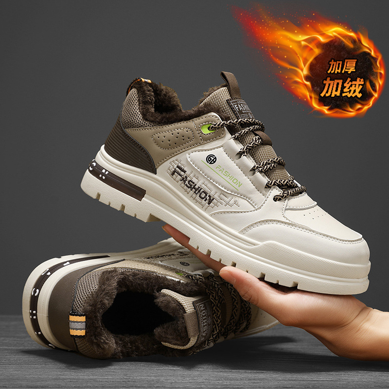 Invierno nuevo estilo más terciopelo zapatos deportivos de corte bajo de cuero cálido suela gruesa realza zapatos casuales de hombre con cordones a juego de color retro