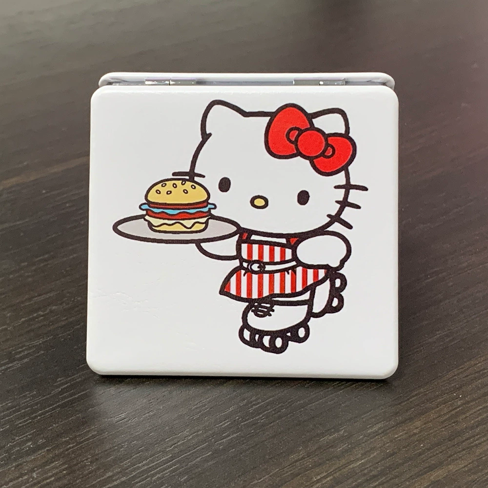 Handheld Folding Mirror (Hello Kitty) Cute Custom Print, Compact 7.1×6.7 cm for Students