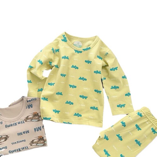 Children's A-Grade Lacoste Cotton Pajama Set for Boys and Girls, Autumn Top and Bottom Set, Small Kids Warm Innerwear Set for Dropshipping