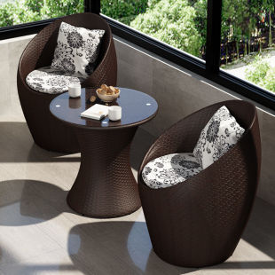 Rattan Chair Three-Piece Set Balcony Small Table and Chairs One Table Two Chairs Coffee Table Combination Courtyard Outdoor Leisure Indoor Internet Celebrity Creative