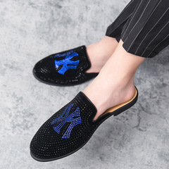 Summer breathable color diamond sparkling semi-drag leather shoes for men, lazy lightweight stylish moccasins, high-end driving casual leather shoes