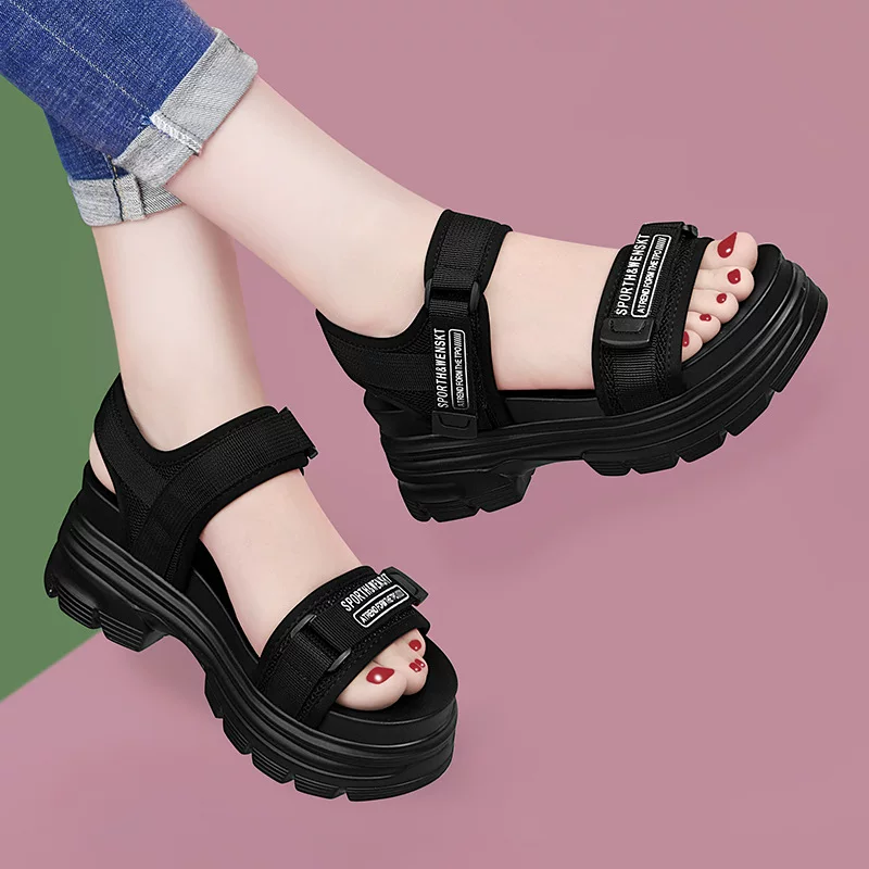 Sports sandals for leisure, summer footwear platform with velcro