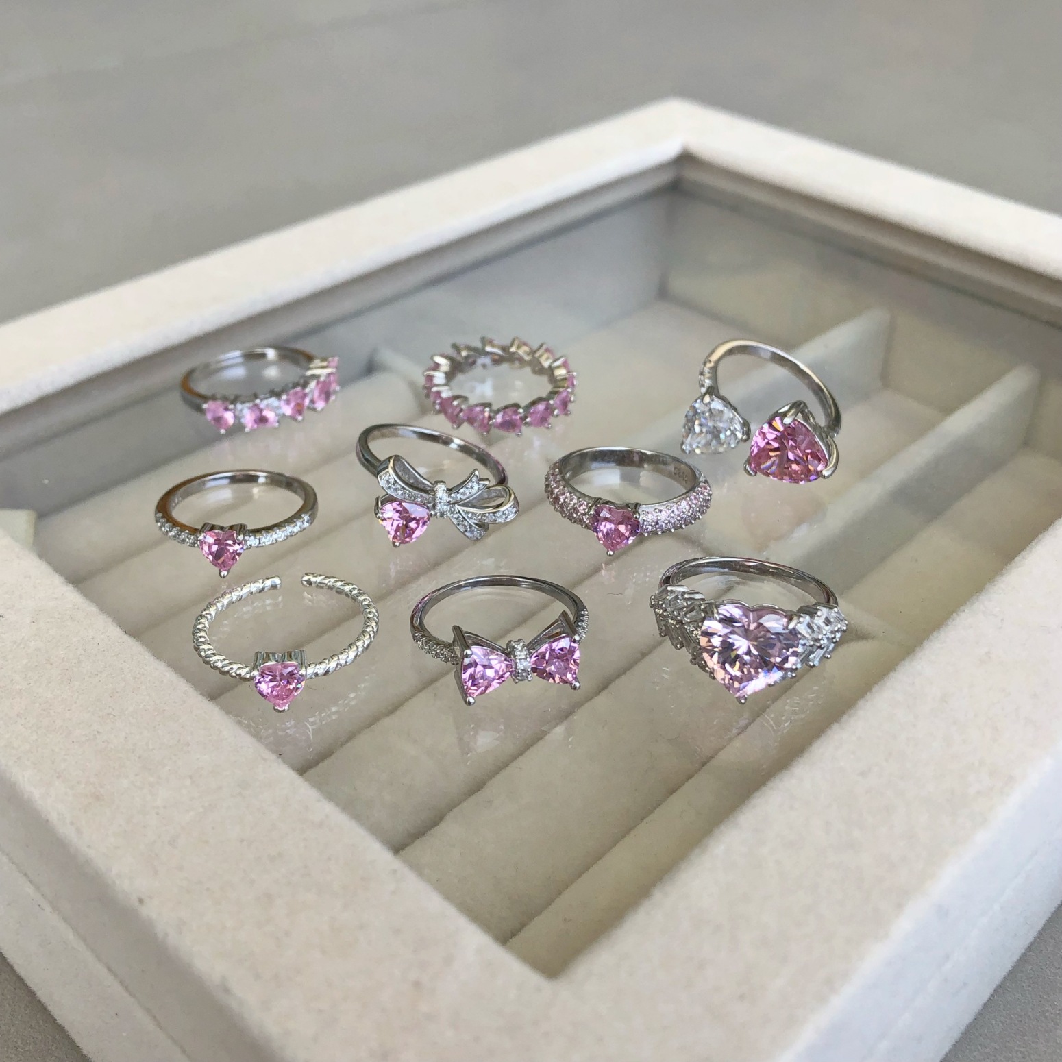 5g Weight Zircon Inlay Material Rings Classification 6, 7, 9 Ring Size 1 Piece Quantity Holiday, Daily Occasion 925 Sterling Silver Material Heart Shape, Bow Knot Pattern Women's Gender Plating, Inlay Design Sweet, Shiny Style 925 Sterling Silver Zircon Heart Shape Bow Knot Rings 7