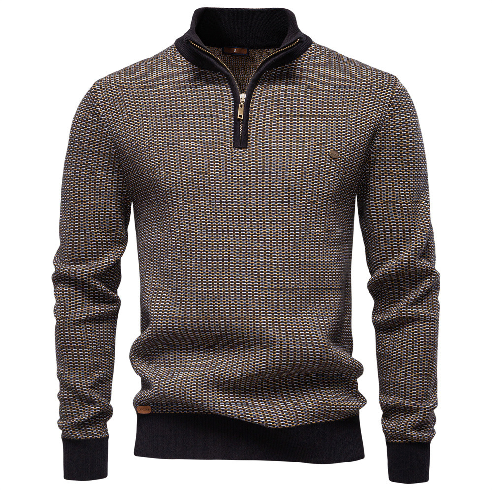 Thick Sweater Men's Half European Size Stand Collar Business Casual 2025 Cross-Border Zipper Autumn Winter New Men's Cotton