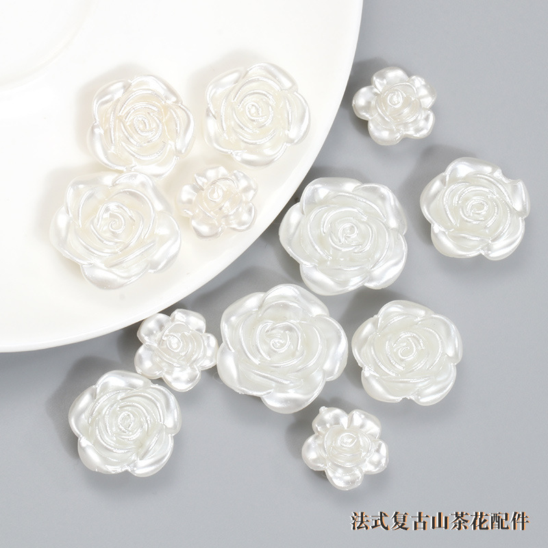 高亮ABS有孔仿珍珠花diy手工发饰头饰配件巴洛克配饰仿珍珠山茶花