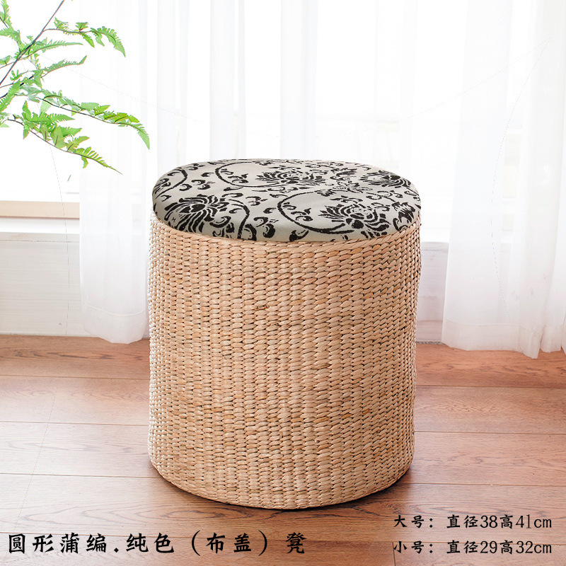 Taburete de almacenamiento de madera maciza tejido de paja Taburete de almacenamiento Taburete de cambio de zapatos tejido de ratán Taburete de maquillaje de sofá puede sentarse personas organizando caja de almacenamiento