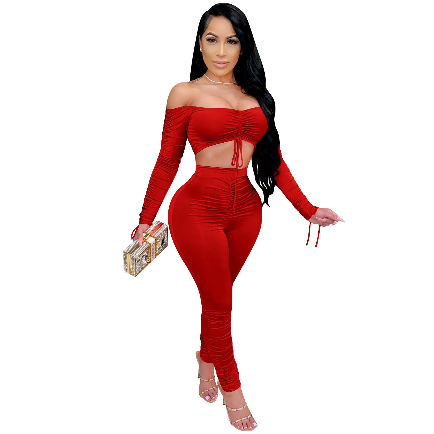 C3715 precio especial sin reembolso ni cambio, tome cuidado con la moda europea y americana transfronteriza de ropa de mujer pila de brazaletes de ropa de mujer dos conjuntos image 9