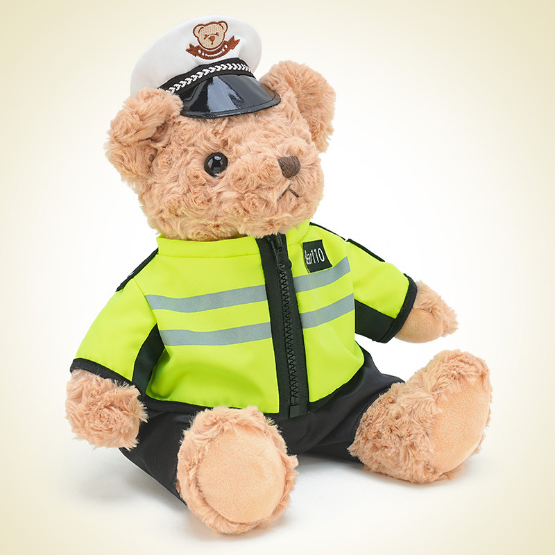 Oso de Peluche de Policía de Tráfico para Abrazar, Vestido con Ropa y con Gorro, Peluche de Oso Policía, Muñeco Infantil, Regalo para Niño