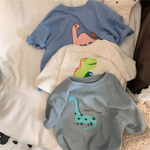 兒童休閑寬松圓領短袖T恤恐龍印花寶寶洋氣透氣上衣新款一件代發