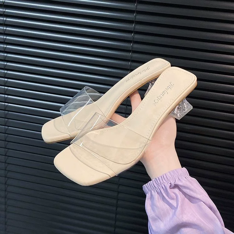 Французские стильные прозрачные босоножки на лето, однорядные с кристаллами на каблуке, сексуальные шлепанцы для улицы, на толстом высоком каблуке, женские босоножки.
