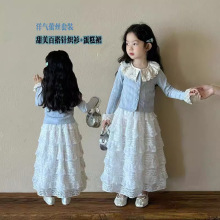 韩版女童开衫外套2025春季甜美针织百搭针织衫娃娃领上衣潮两件套