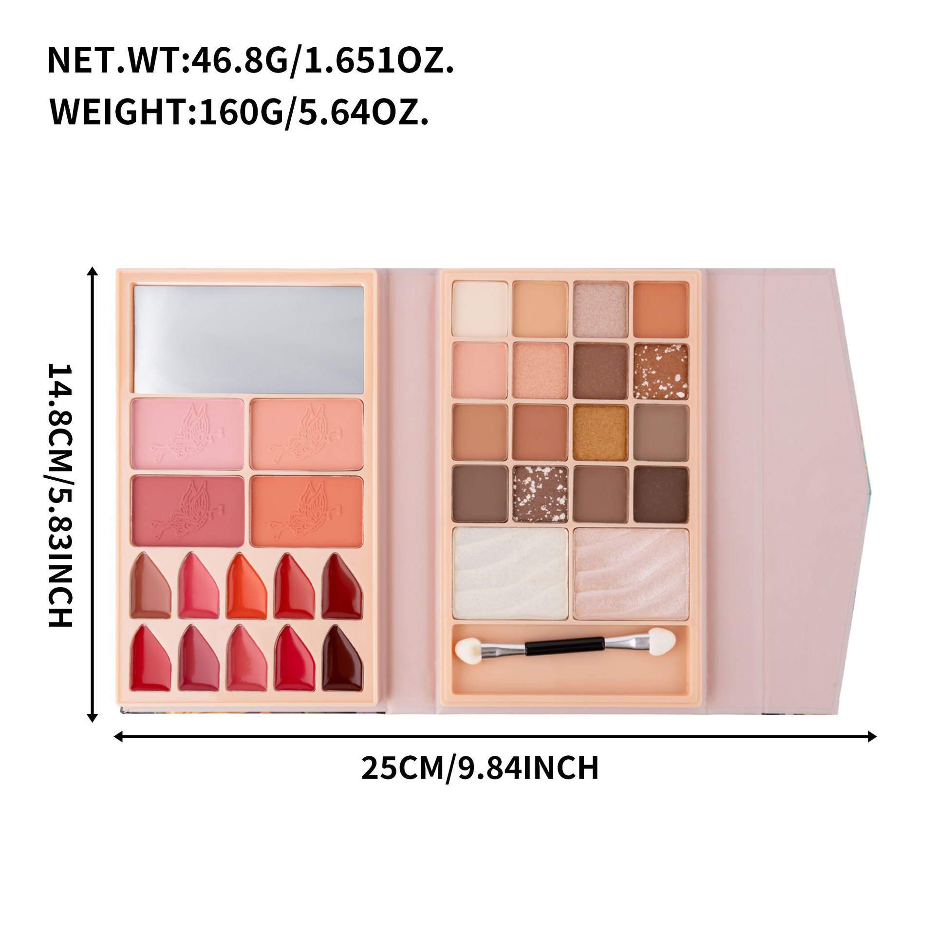 Cross-border bestseller multi-functional all-in-one makeup palette, matte pearlescent eyeshadow, lipstick, blush, contour and highlight all-in-one beauty makeup Specification drawing