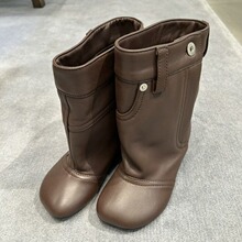 牛皮版~欧美宽松褶皱裤管靴时装百搭直筒马丁靴中高筒时装女靴