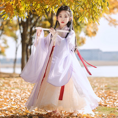 紫色女童漢服春秋兒童古裝交領襦裙2024新款仙俠小女孩唐裝大袖衫