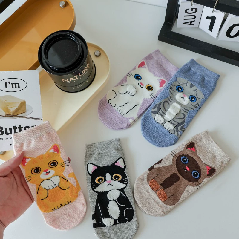 Носки-лодочки женские, милый мультяшный Pochacco-стиль, весна/осень, one size, набор 5 цветов