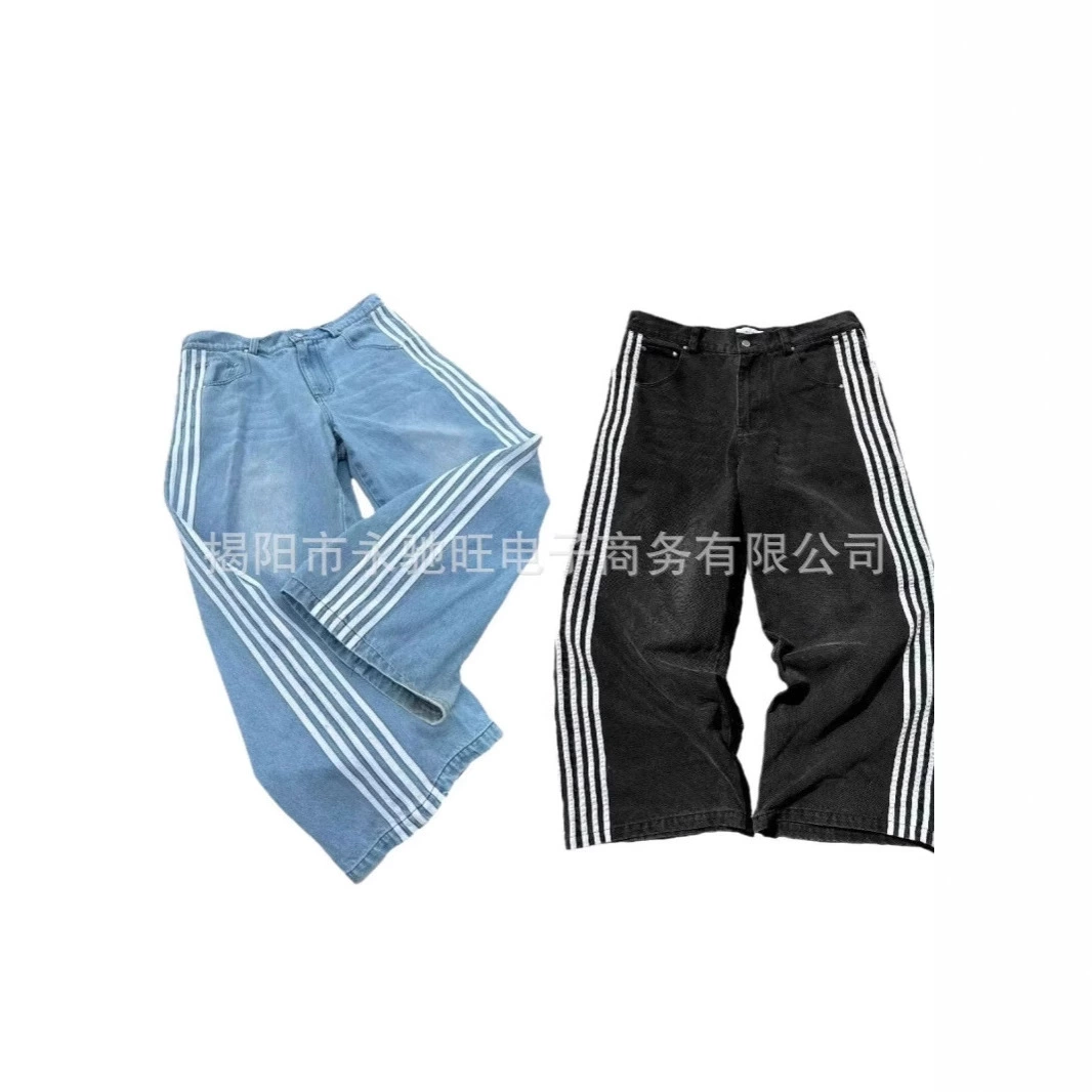 Новые джинсы в американском стиле для внешней торговли с завязками, японские модные свободные повседневные унисекс-брюки в стиле хай-стрит.