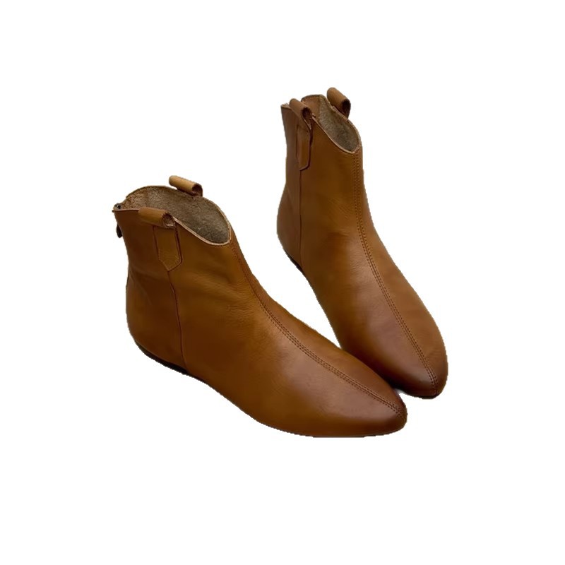 Retro Pointed Toe Ankle Boots For Plus Size Women Winter Style Soft Leather Slimming WesternDesign In Stock_voghion.com