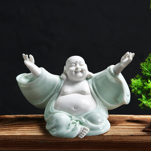 Creative Chinese style Zen character Buddha statue living room entrance office decoration ceramic monk Maitreya Buddha ornaments