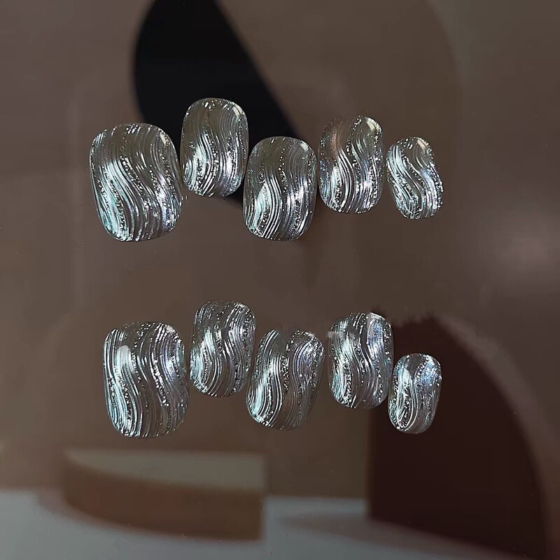 Hand-worn Nails, High-end Silver Magic Mirror Pink Short Manicure Patches, Removable Elegant, Whitening Fake Nails Hand-worn Nails, High-end Silver Magic Mirror Pink Short Manicure Patches, Removable Elegant, Whitening Fake Nails