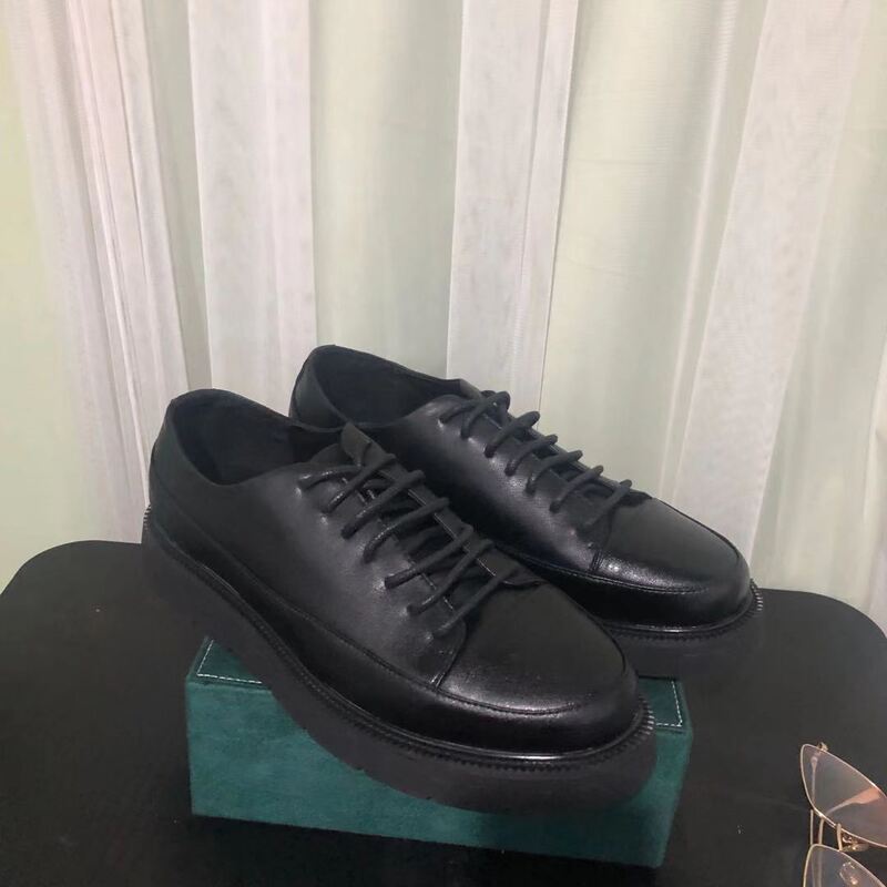 2021 spring new cowhide platform low-top round toe leather shoes retro British casual sneakers men's shoes fashion trend