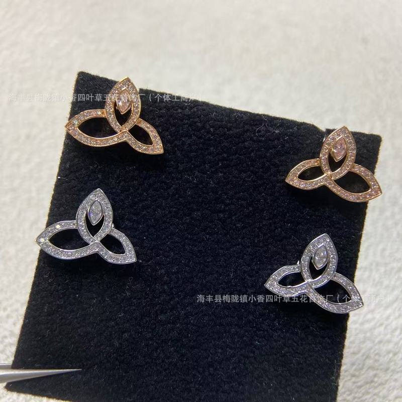 HW三叶草马眼镶钻耳钉女镀18k玫瑰金橄榄叶满钻鸢尾花高级感耳环|undefined