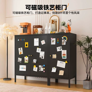 铁艺餐边柜铁艺储物柜超薄酒柜玻璃门储物柜碗柜置物架阳台铁皮柜