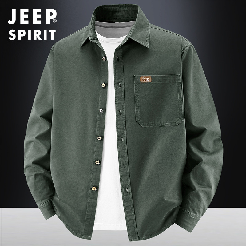 Jeep Spirit Spring and Autumn 2026 Long-Sleeved Shirt for Young and Middle-Aged Men, Casual Loose Workwear Large Size Shirt 2603