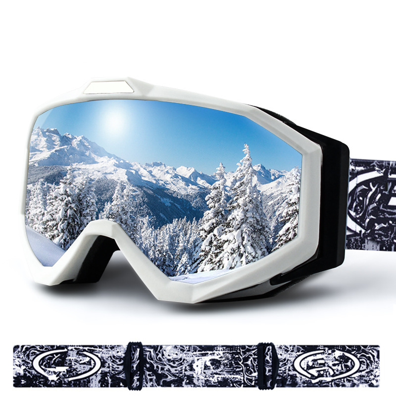 Ski Goggles with Large Curved Lens, Cross-Country Style Windproof Eyewear, Myopia-Compatible Glasses, Motorcycle Protective Eyewear, Dual-Layer Anti-Fog Design / HX13
