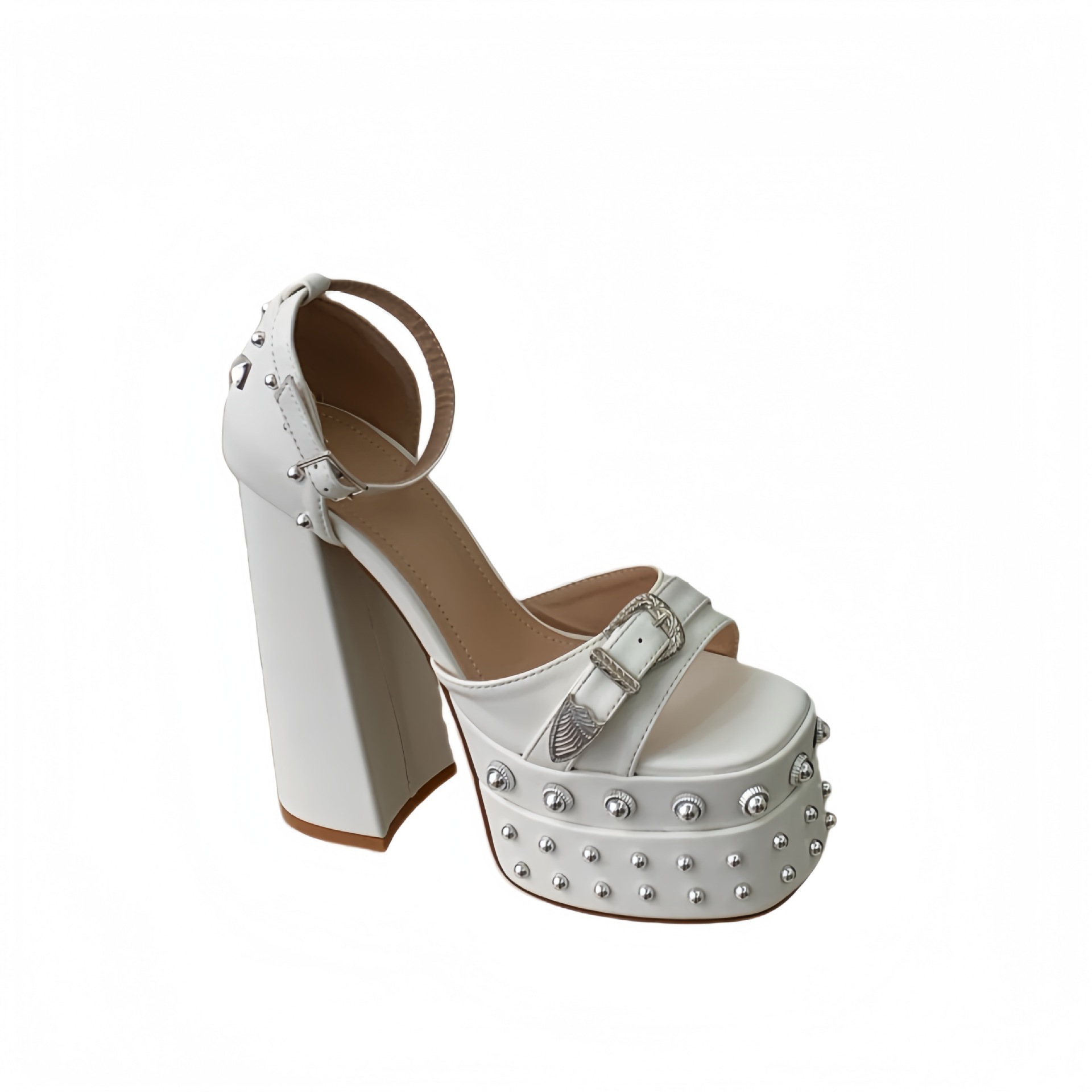 Sandal cao gót nữ hở mũi đính đá, quai một chữ, gót 14,5 cm, đế platform — màu đen chi tiết 26